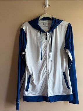 Asics White and Navy Blue Hooded Zip Jacket